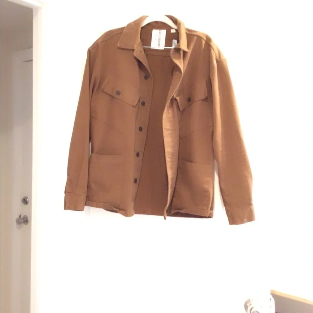 Collusion Men Jacket size XXS color brown collar button down front pockets